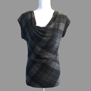 B Wear Gray Plaid Cowl Neck Top